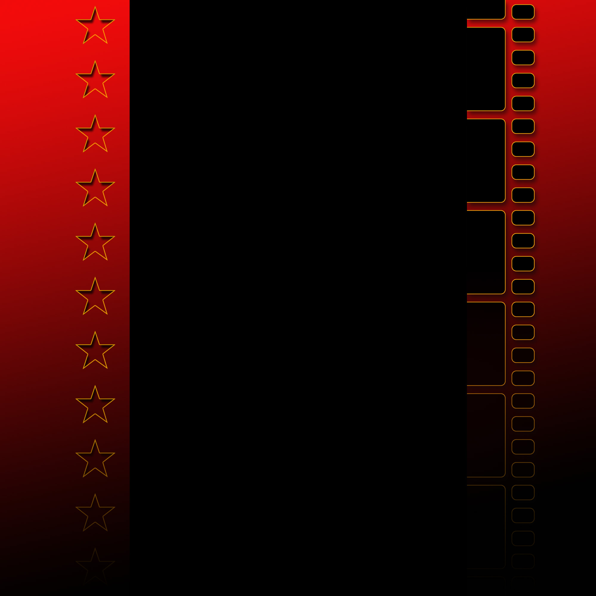 Rangée d'étoiles rouges stylisées sur fond en dégradé rouge, motif graphique de pellicule de film